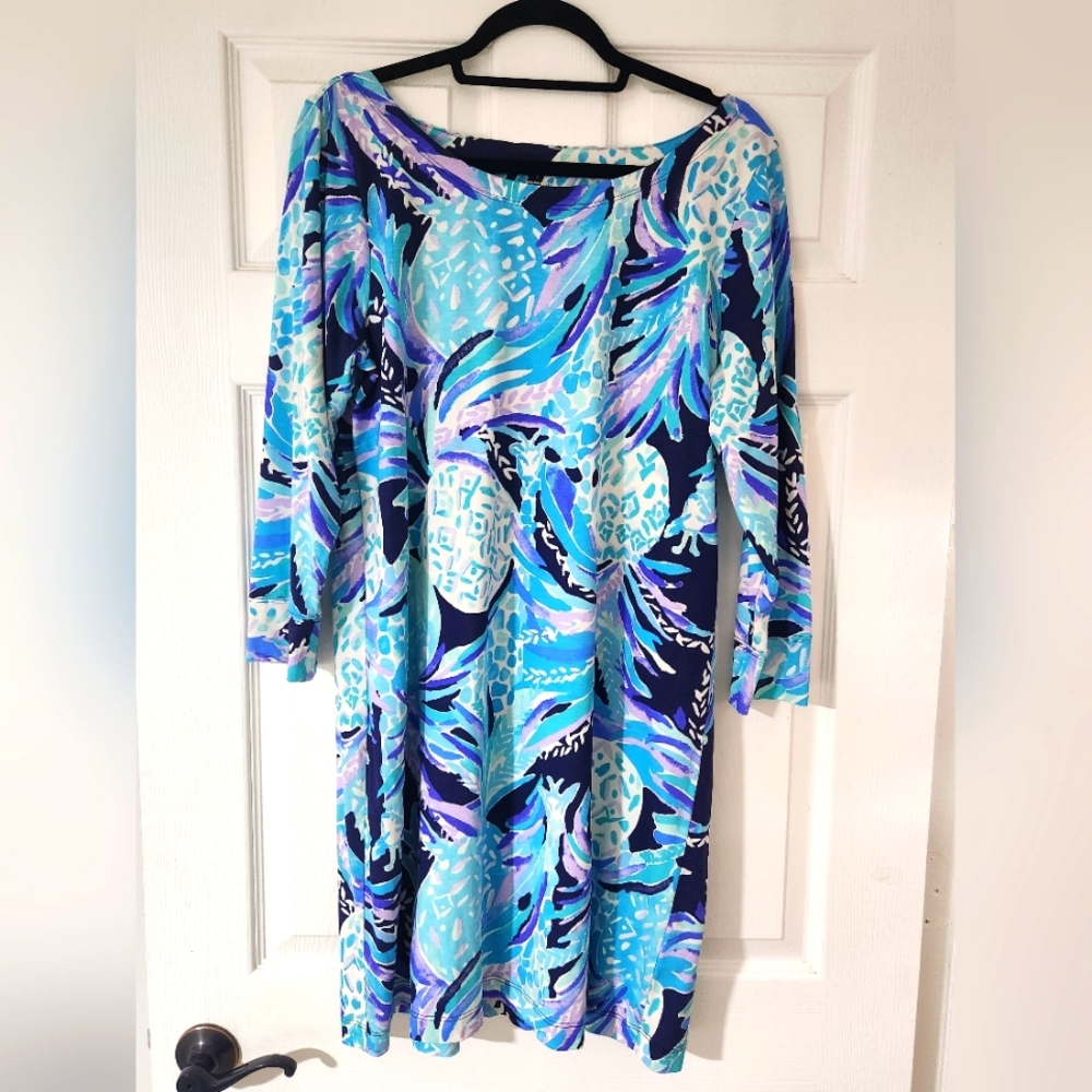 Lilly Pulitzer Hollee Alotta Colada Blue Dress with Cut Out Back XL